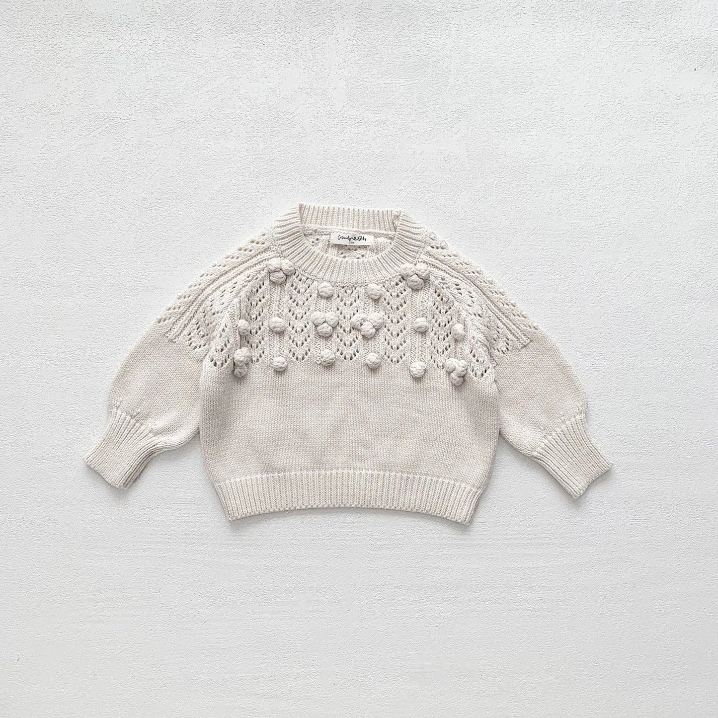 ニット・セーター Beige / 9M (73) ベビーキッズトップス レースニットぽんぽんセータートップス 2カラー【mh0006728】