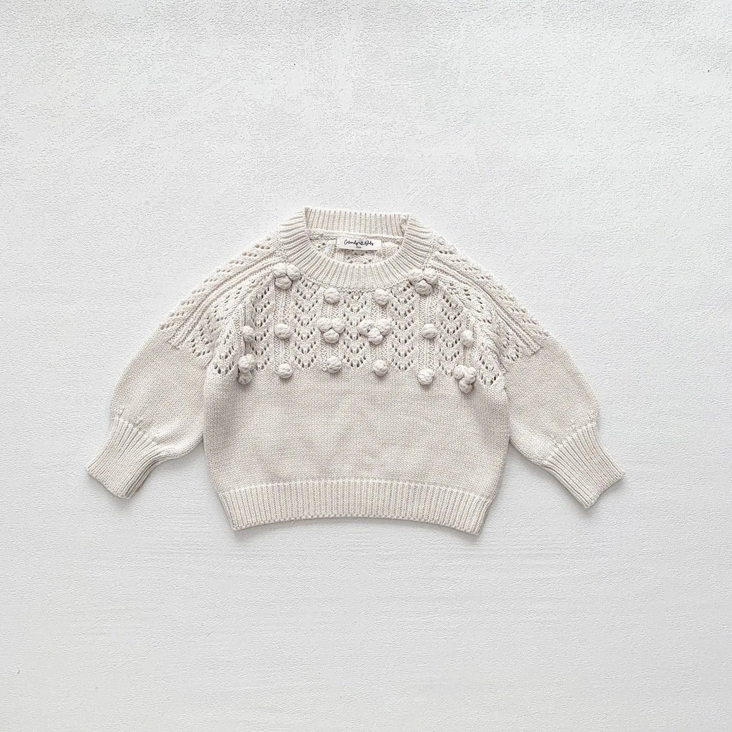 ニット・セーター Beige / 9M (73) ベビーキッズトップス レースニットぽんぽんセータートップス 2カラー【mh0006728】