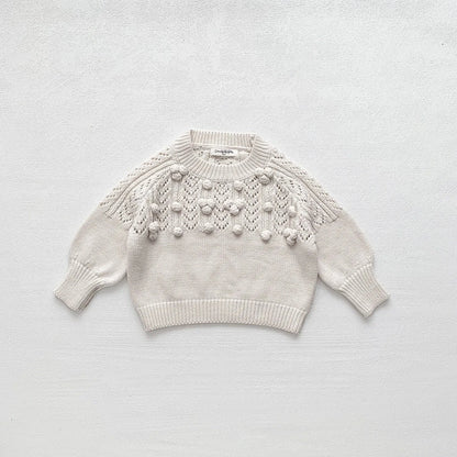 ニット・セーター Beige / 9M (73) ベビーキッズトップス レースニットぽんぽんセータートップス 2カラー【mh0006728】