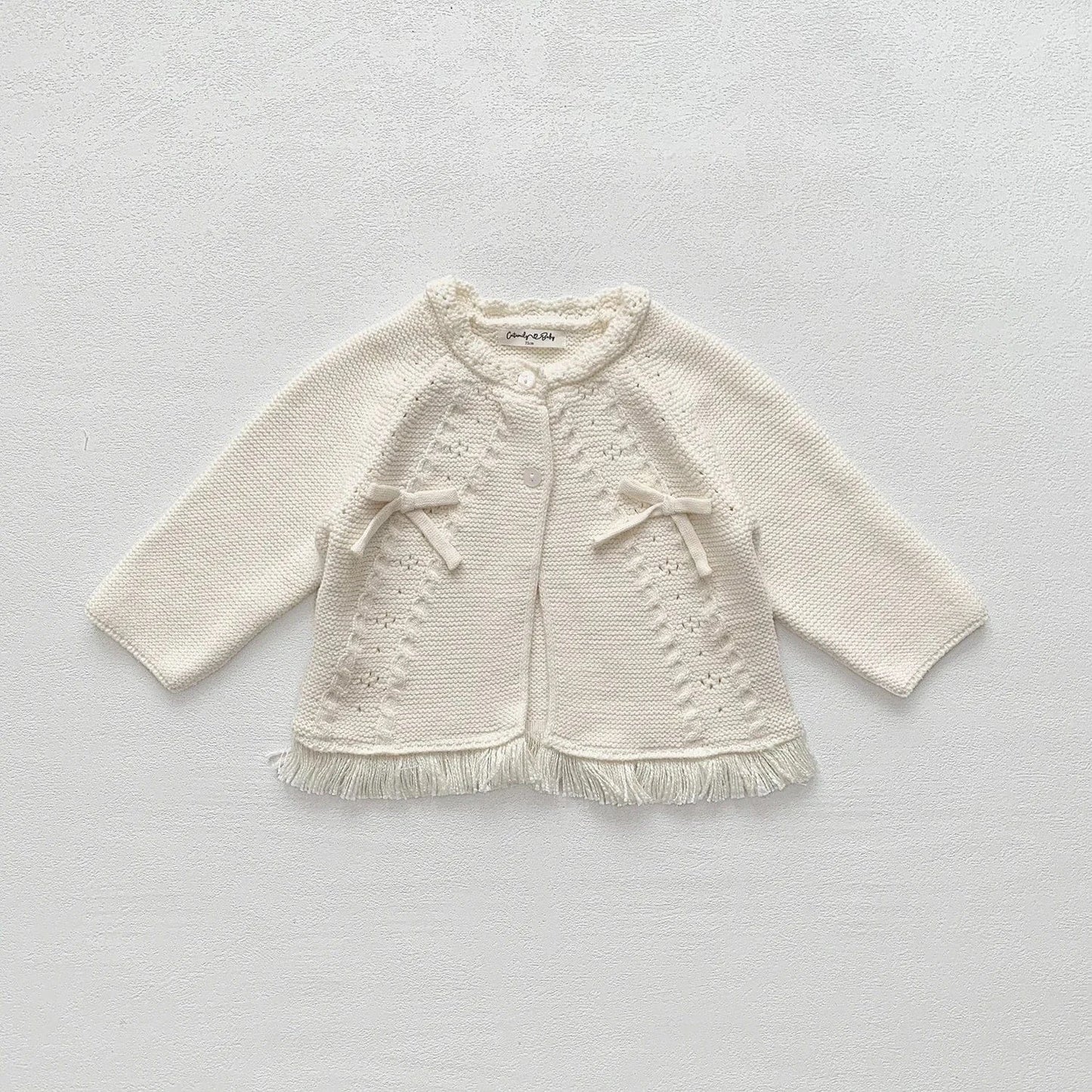 カーディガン・パーカー Beige / 9M (73) ベビーキッズカーディガン ニットフリンジリボンボレロカーディガン 2カラー【mh0006729】