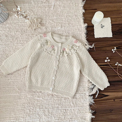 カーディガン・パーカー Beige / 9M (73) ベビーキッズカーディガン フラワー刺繍ニットジャケット 2カラー【mh0007242】