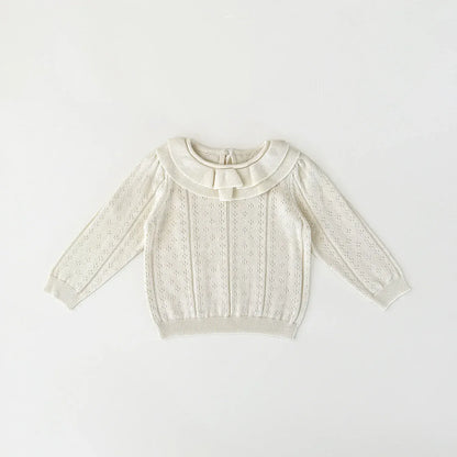 ニット・セーター Beige / 9M (73) ベビーキッズトップス ダブルラッフル襟レースニット長袖セーターブラウス【mh0008919】