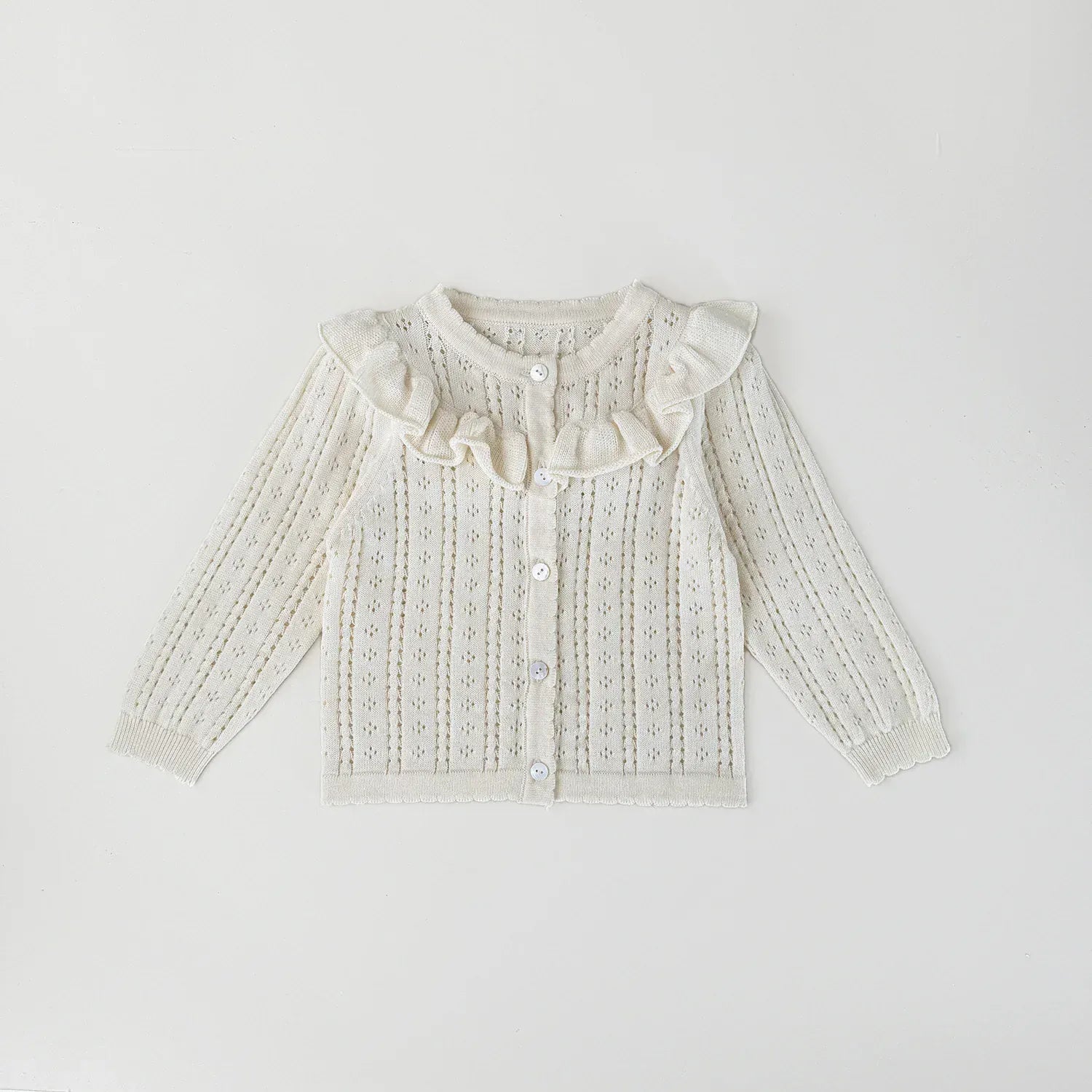 カーディガン・パーカー Beige / 9M (73) ベビーキッズカーディガン レースニットフリルお出かけカーディガン【mh0008928】