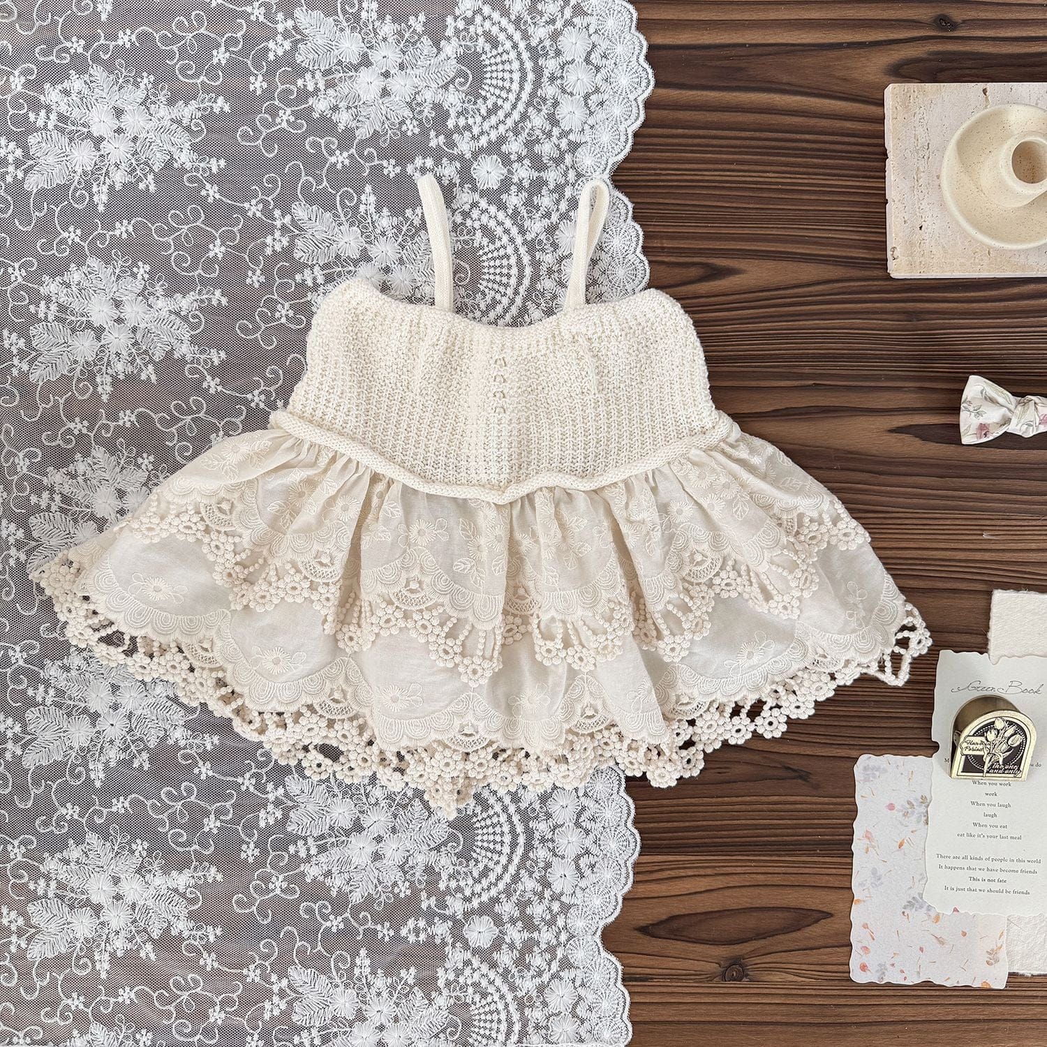 タンクトップ・キャミソール・ノースリーブトップス Beige White / 73cm 刺繍レースキャミソールトップス【mh0009562】