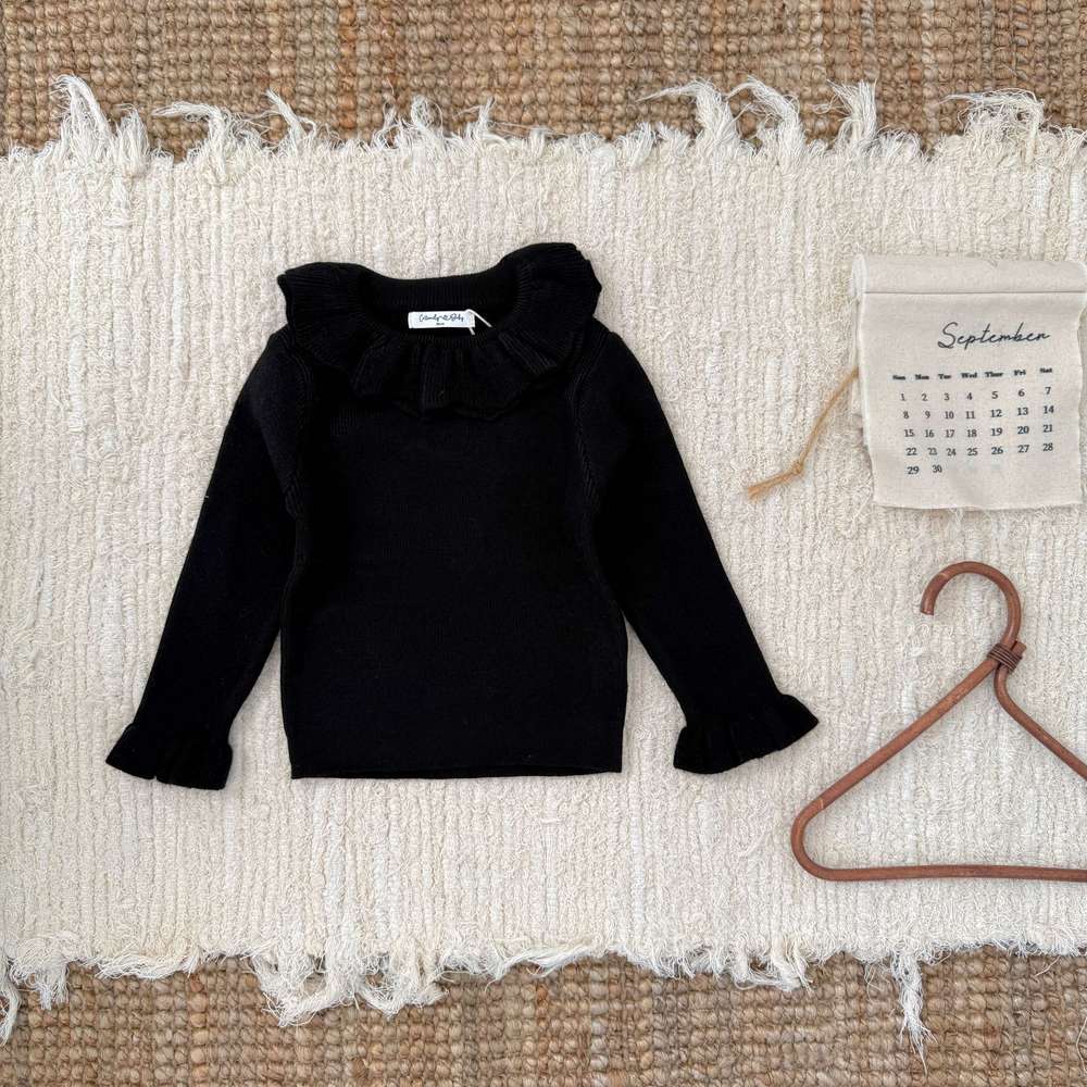 ニット・セーター Black / 80cm 長袖フリルネックセーター ニット メロウフリル ラッフルカラー カットソー【mh0011518】