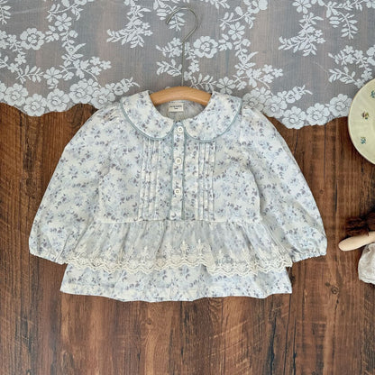 長袖シャツ・ブラウス Blue / 73cm Lace Floral Doll Shirt レース付花柄ドールブラウス【mh0012115】