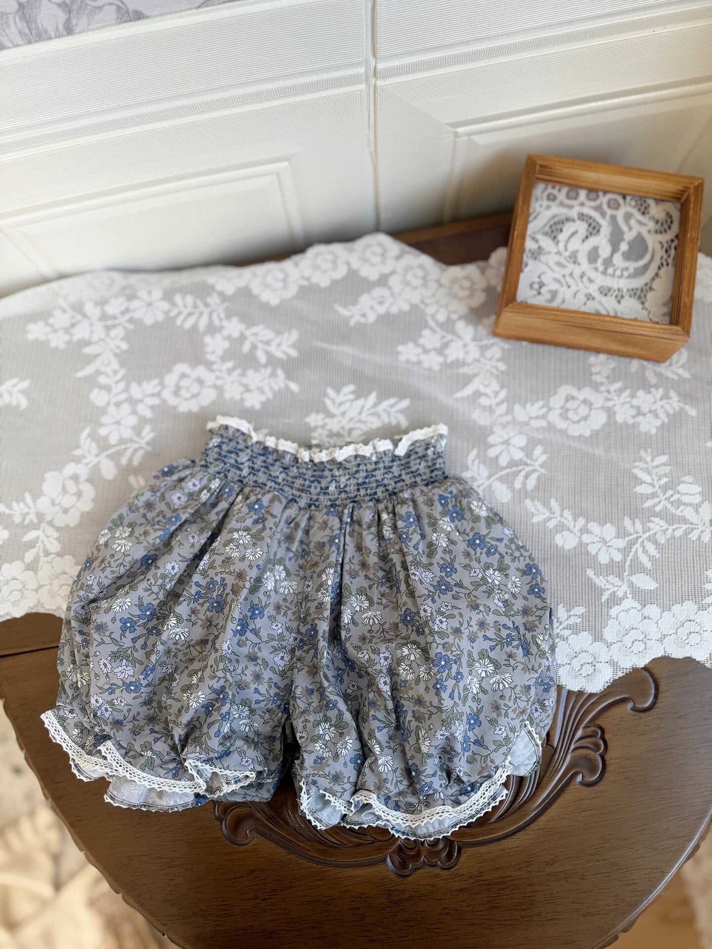 ハーフパンツ・ショートパンツ Blue / 73cm Lace Floral Lantern Shorts レース付花柄ランタンショーツ【mh0012114】