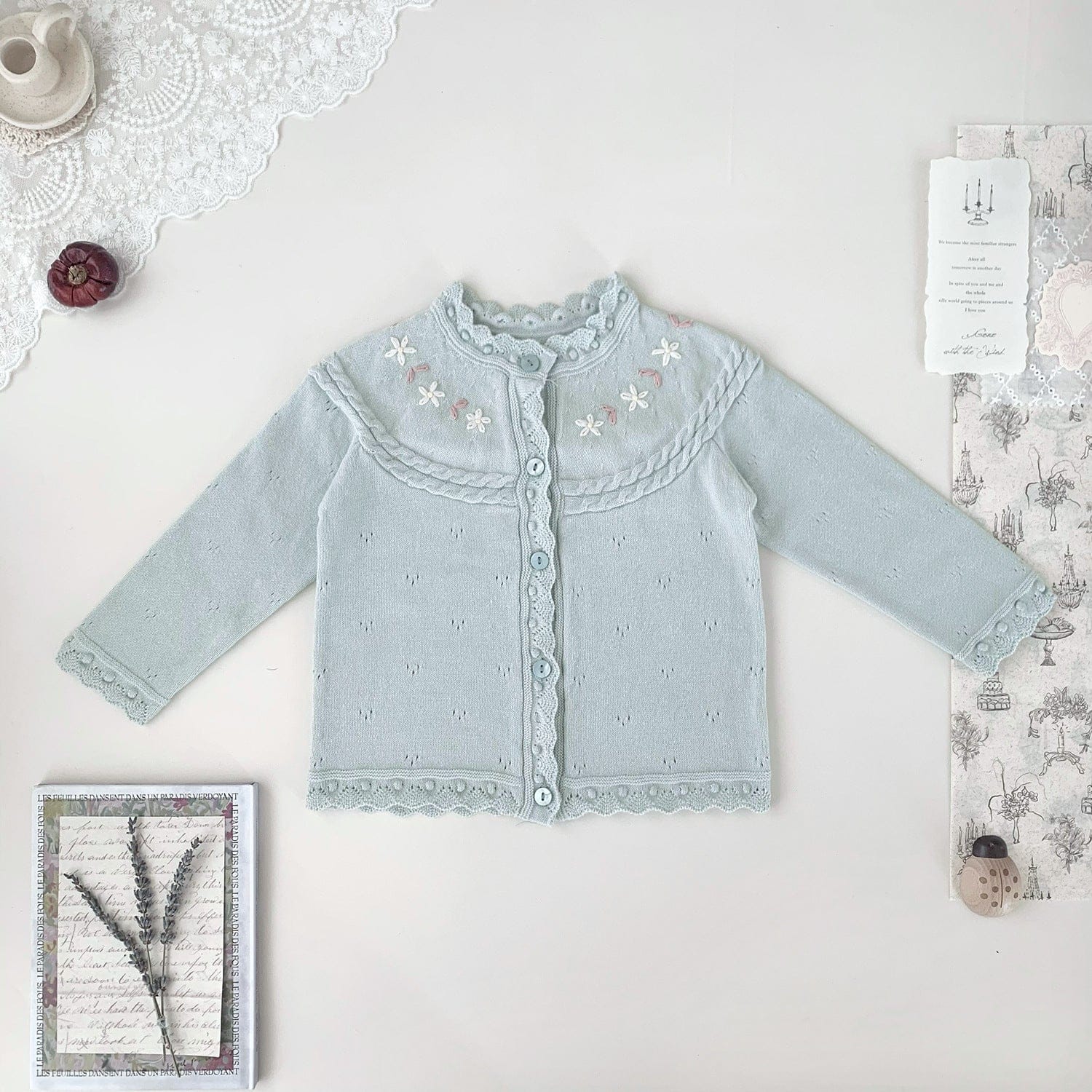 カーディガン・パーカー Blue / 73cm ベビーキッズカーディガン フラワー刺繍ニット長袖カーディガンジャケット【mh0009117】