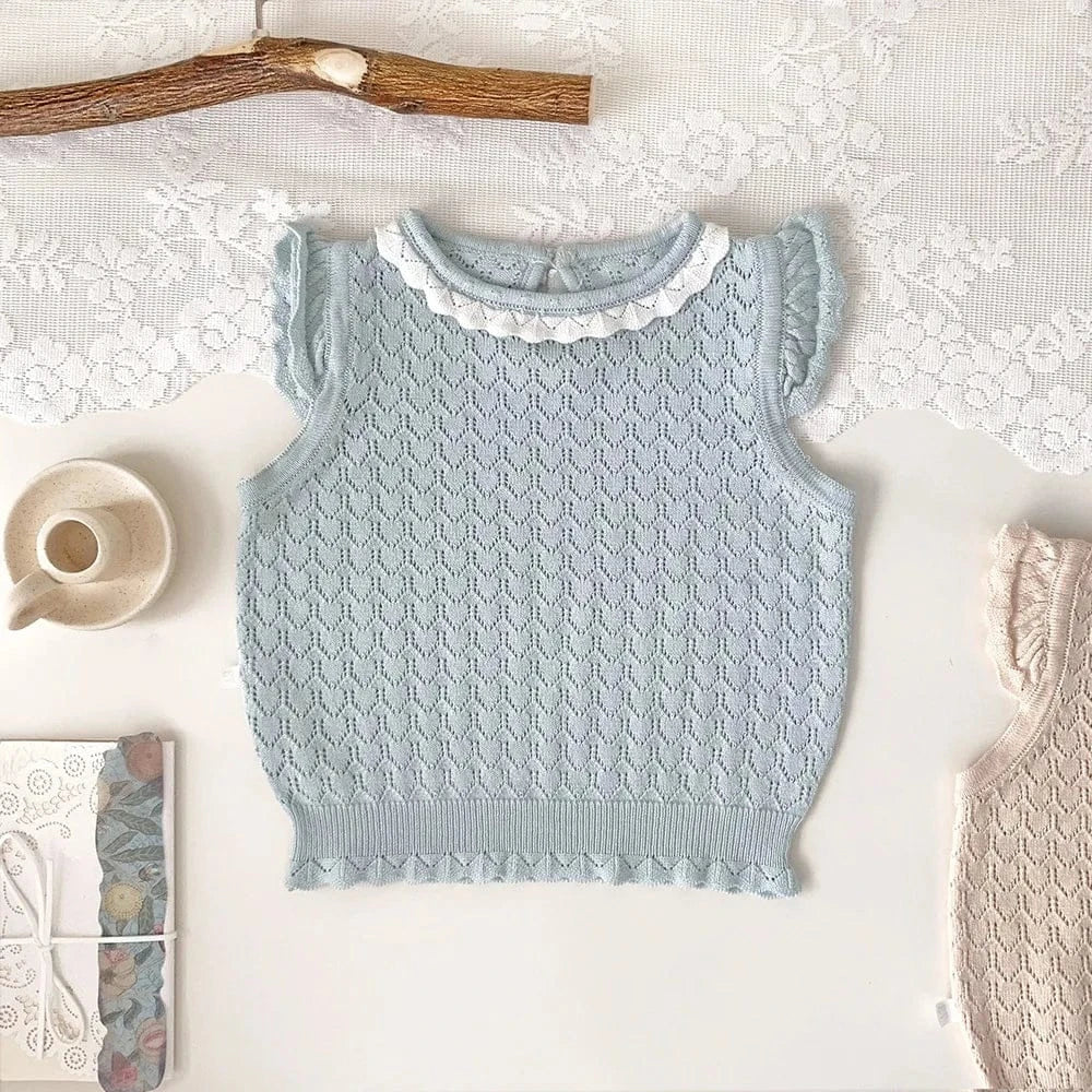 タンクトップ・キャミソール・ノースリーブトップス Blue / 80cm ベビーキッズトップス サマーニット レースニット ノースリーブカットソー 2カラー【mh0005339】