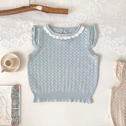 タンクトップ・キャミソール・ノースリーブトップス Blue / 80cm ベビーキッズトップス サマーニット レースニット ノースリーブカットソー 2カラー【mh0005339】