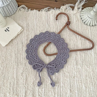 ショール Blue Gray ベビーつけ襟 レースニットリボンアタッチメントカラー【mh0007884】