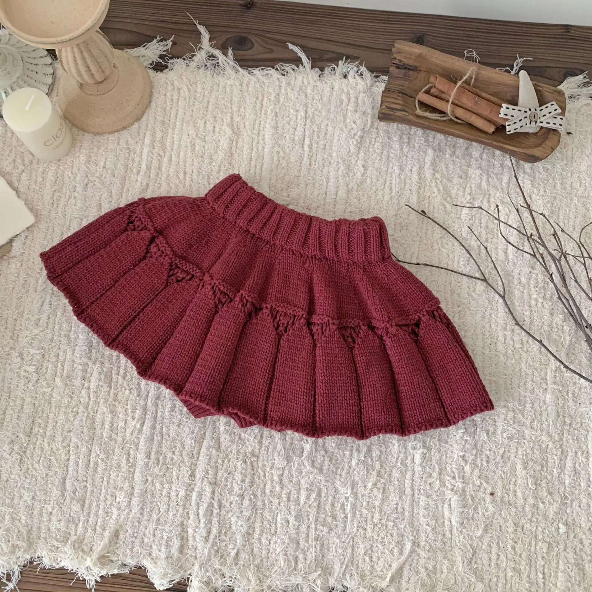 スカート Brick Red / 9M (73) ベビーキッズスカート ニットプリーツパンツインミニスカート【mh0007897】