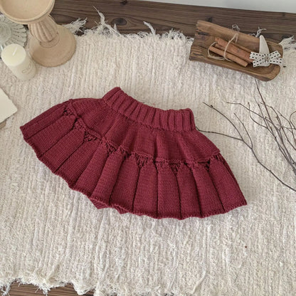 スカート Brick Red / 9M (73) ベビーキッズスカート ニットプリーツパンツインミニスカート【mh0007897】