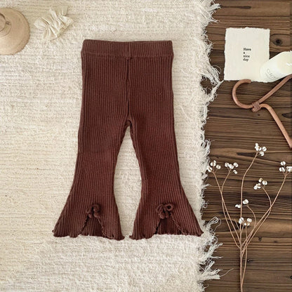 レギンスパンツ Brown / 12M (80) キッズパンツ リボンフロントオープンフレアレギンスパンツ 3カラー【mh0007239】