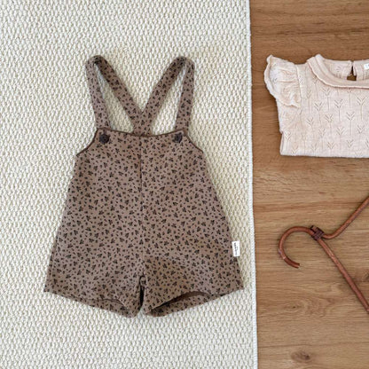 長袖セットアップ Brown overalls / 73cm レースニット長袖セーター フラワープリント サスペンダーパンツ【mh0011523】