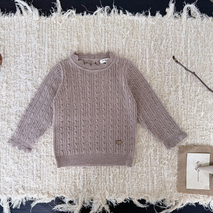 ニット・セーター Camel / 73cm レースメロウハイネックケーブルニットトップス【mh0011166】