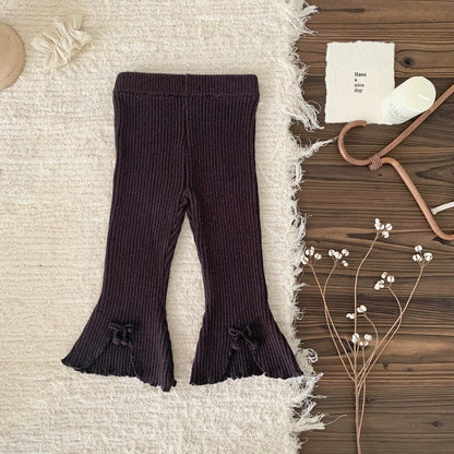 レギンスパンツ Coffee / 12M (80) キッズパンツ リボンフロントオープンフレアレギンスパンツ 3カラー【mh0007239】