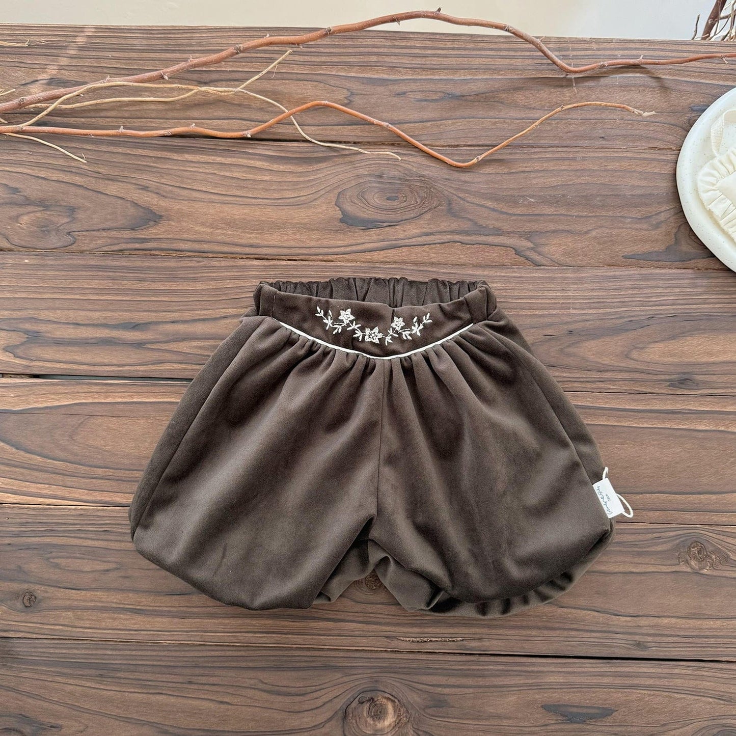 ハーフパンツ・ショートパンツ Coffee / 73cm 刺繍入りベルベットカボチャパンツ【mh0011159】