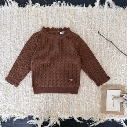 ニット・セーター Coffee / 73cm レースメロウハイネックケーブルニットトップス【mh0011166】