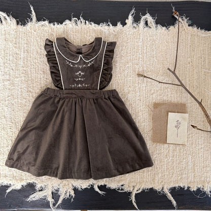 ノースリーブワンピース Coffee / 80cm 刺繍レースフリルスリーブジャンパースカート【mh0011170】