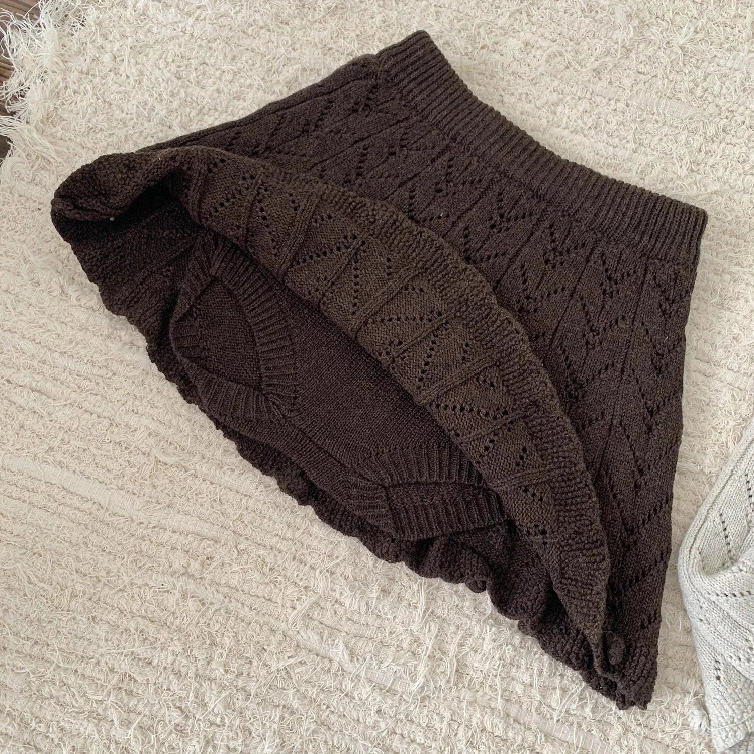 スカート Coffee / 9M (73) ベビーキッズスカート レースニットAラインパンツインスカート【mh0007910】