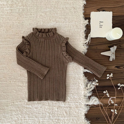 ニット・セーター Coffee / 9M (73) ベビーキッズトップス フリルショルダースタンドカラーニットカットソーTシャツ 3カラー【mh0007243】