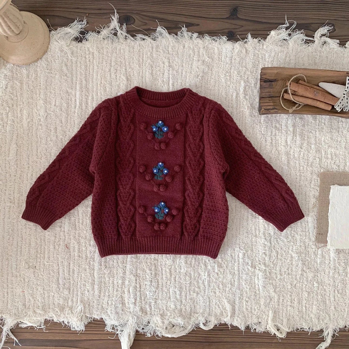 長袖セットアップ color 2 / 9M (73) ベビーキッズトップス/ブルマ ニット刺繍セーター/カーディガン/スカートブルマパンツ【mh0007911】