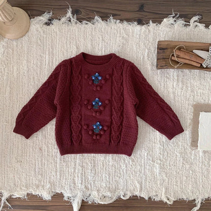 長袖セットアップ color 2 / 9M (73) ベビーキッズトップス/ブルマ ニット刺繍セーター/カーディガン/スカートブルマパンツ【mh0007911】