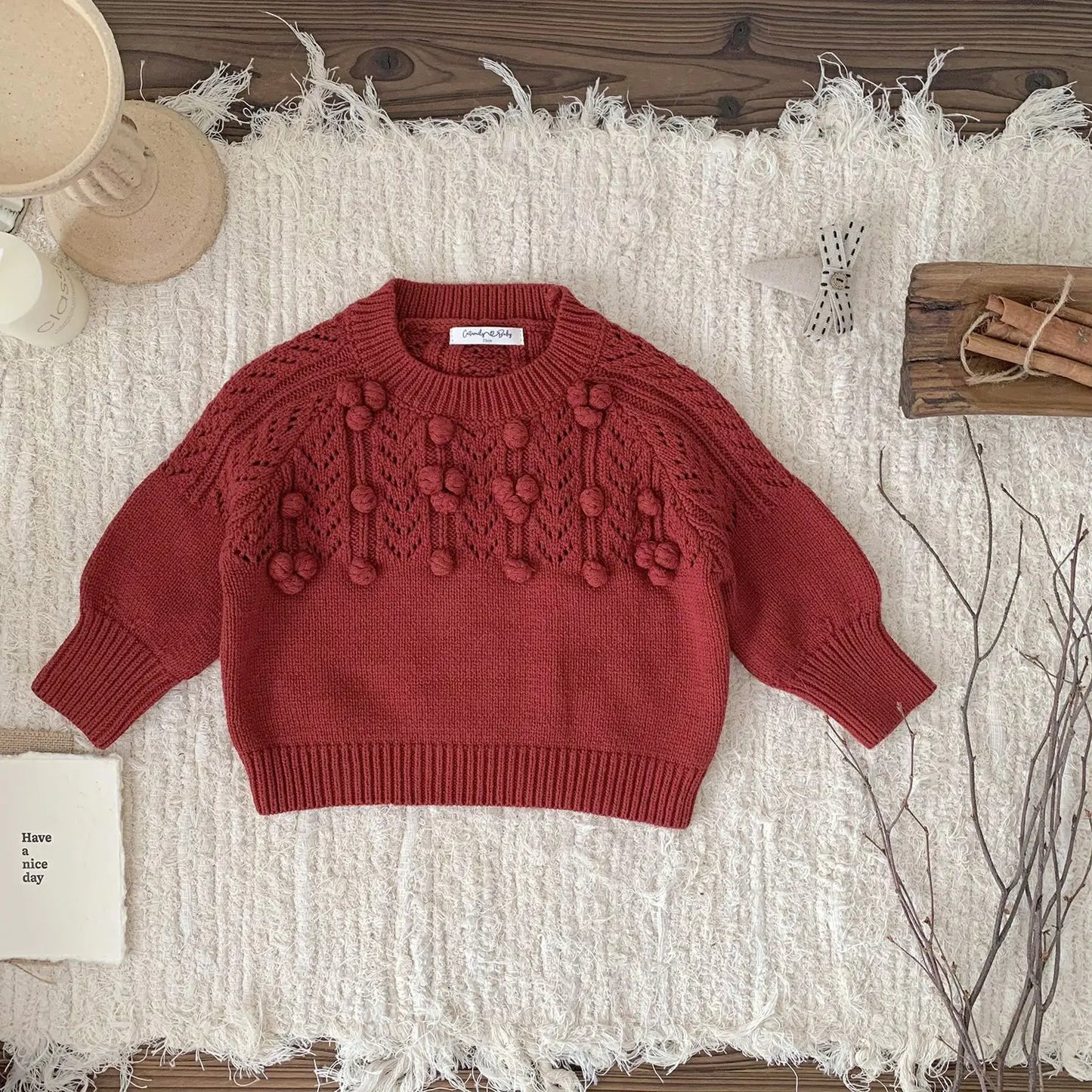 長袖セットアップ color 4 / 9M (73) ベビーキッズトップス/ブルマ ニット刺繍セーター/カーディガン/スカートブルマパンツ【mh0007911】