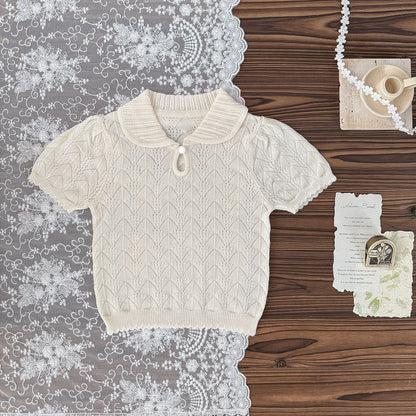 半袖シャツ・ブラウス Cream / 73cm レースニット半袖サマーセーター【mh0009570】