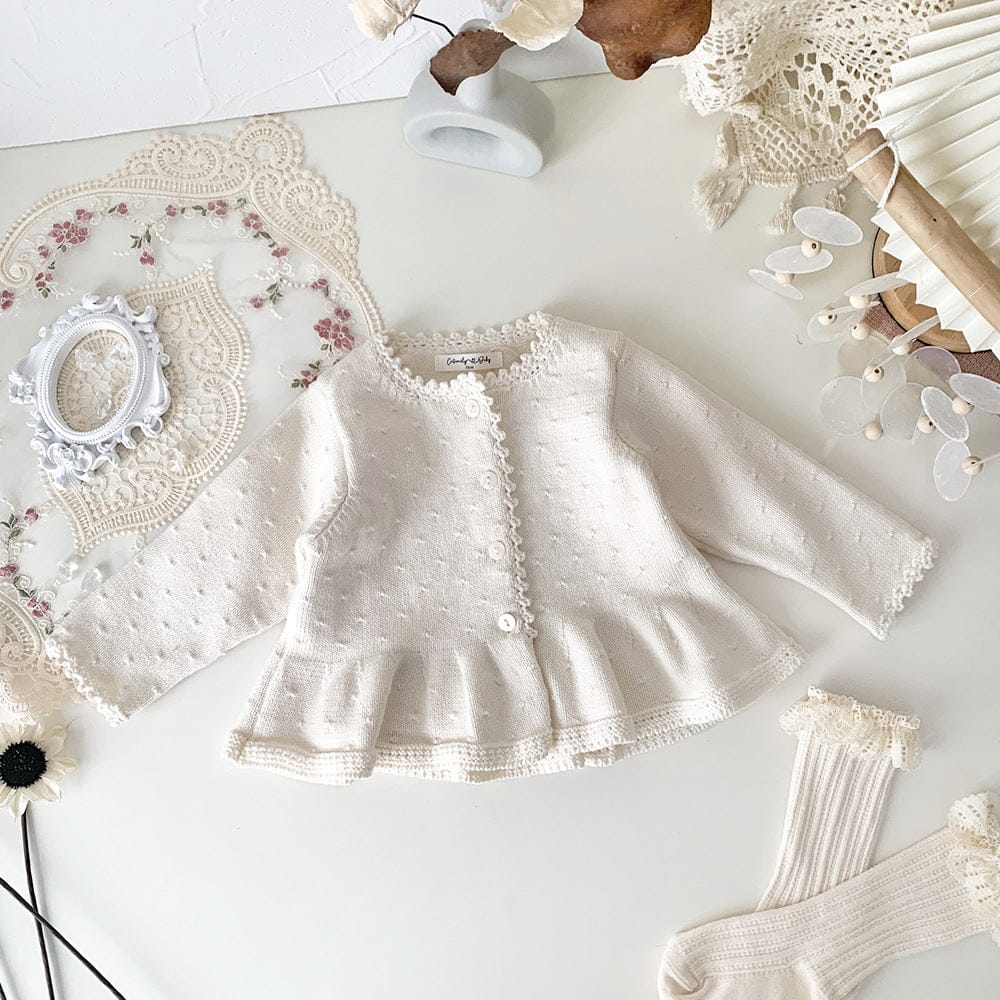 カーディガン・パーカー Creamy White / 73cm ベビーキッズカーディガン ペプラムフリルニット長袖カーディガンジャケット【mh0009116】