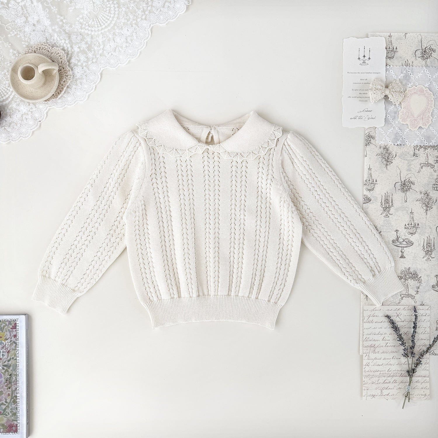 ニット・セーター Creamy White / 73cm ランタンスリーブ長袖カットソー【mh0009558】