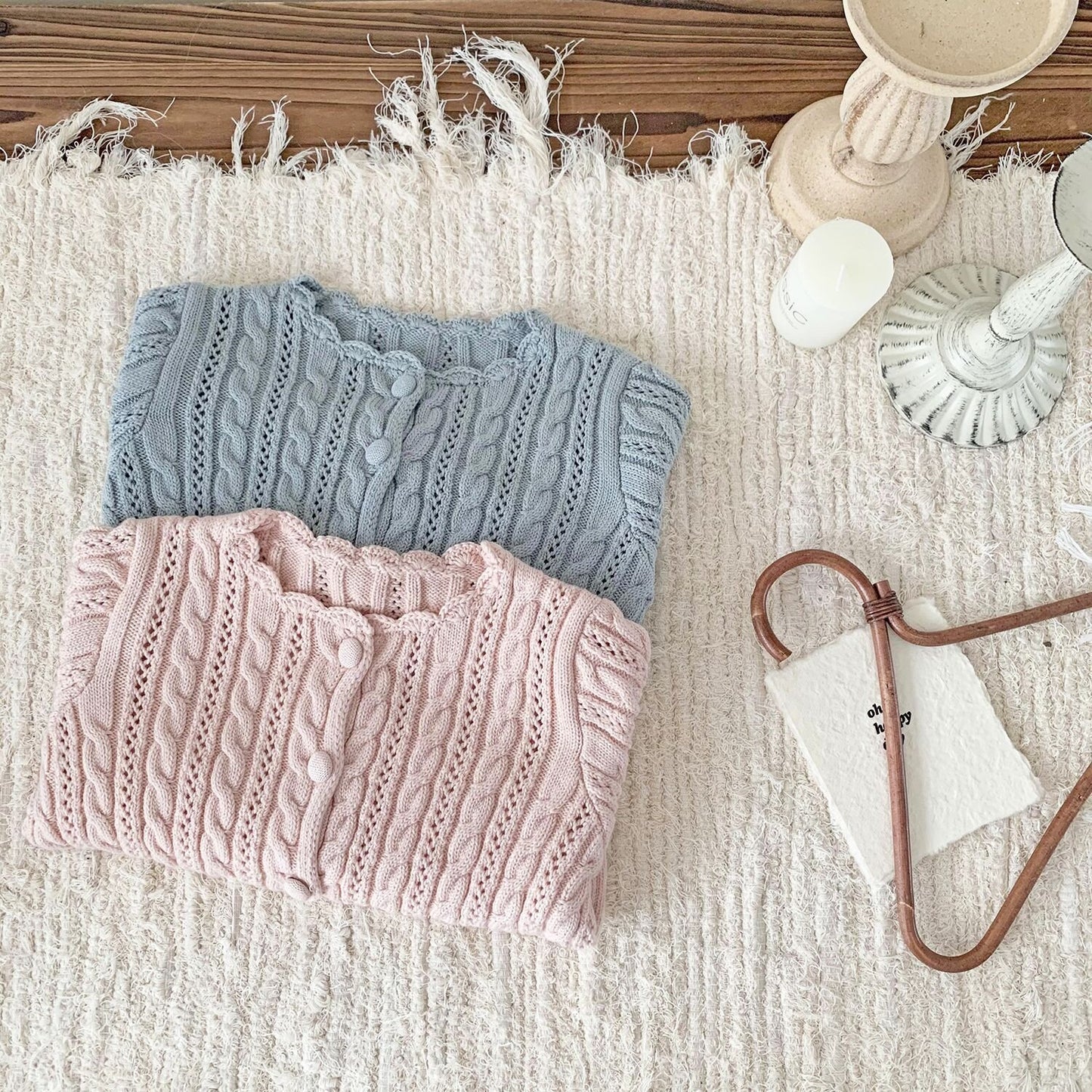 カーディガン・パーカー Crochet Style Knit Cardigan クロシェ風 透かし編み ニット カーディガン【mh0012160】