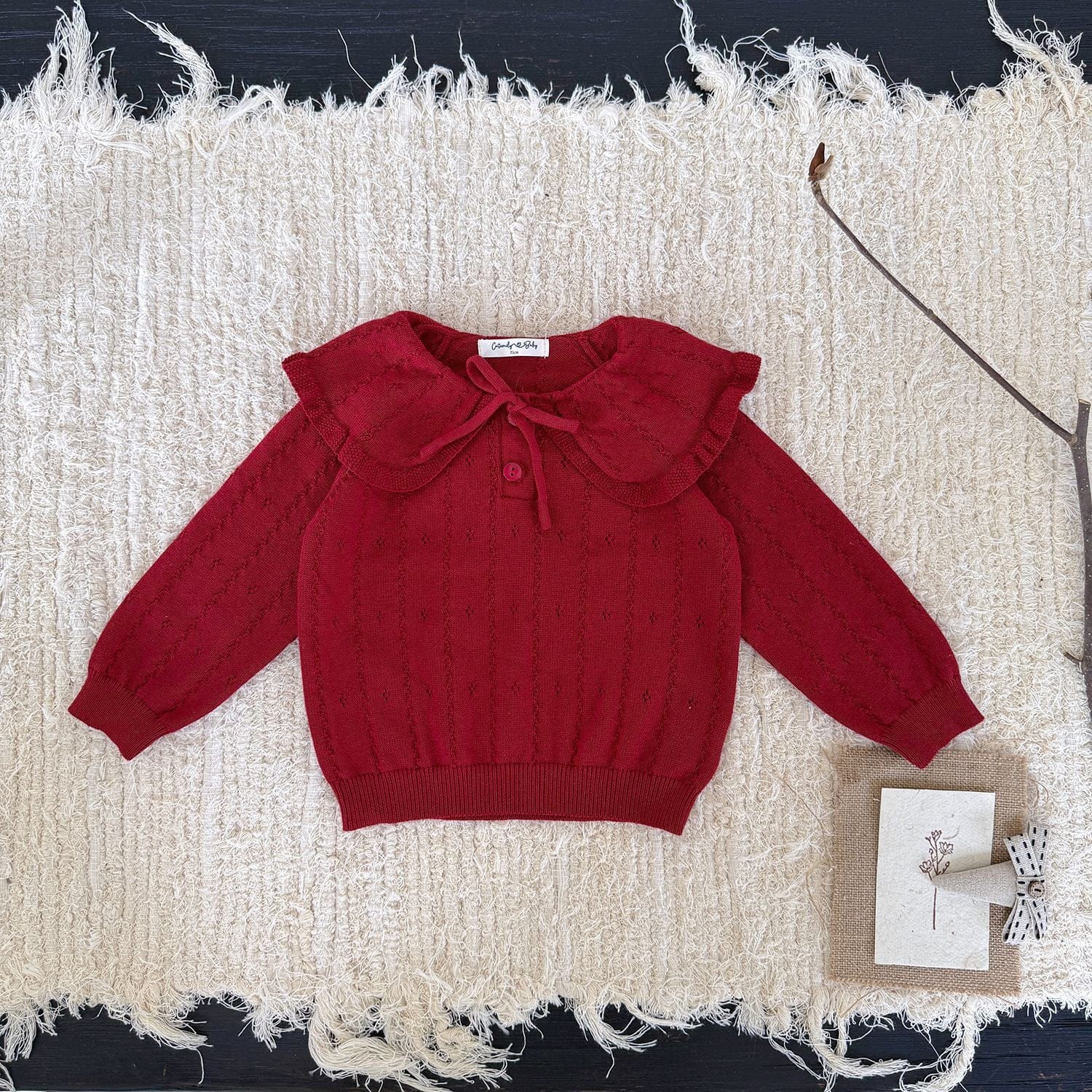 ニット・セーター Dark Red / 73cm 花柄レースフリル襟ニットプルオーバー【mh0011167】