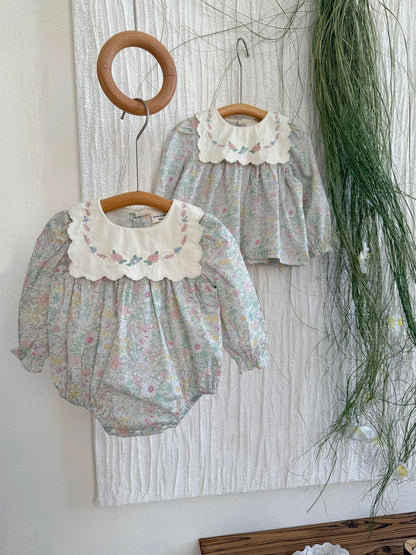 長袖ロンパース Embroidered Floral Romper 刺繍花柄ロンパース【mh0012118】