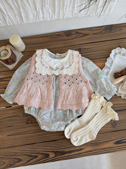 長袖ロンパース Embroidered Floral Romper 刺繍花柄ロンパース【mh0012118】