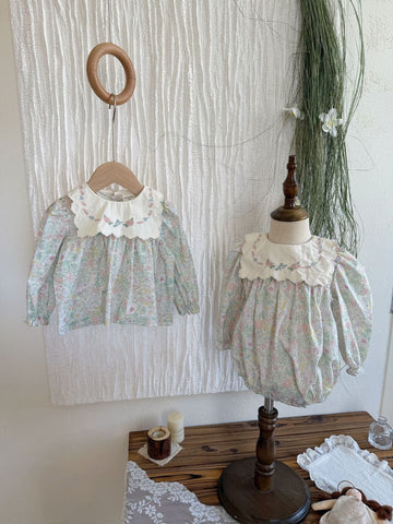 長袖ロンパース Embroidered Floral Romper 刺繍花柄ロンパース【mh0012118】