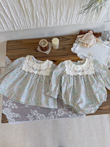 長袖ロンパース Embroidered Floral Romper 刺繍花柄ロンパース【mh0012118】