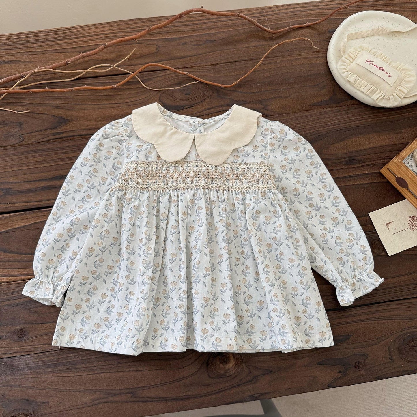 長袖シャツ・ブラウス Floral / 73cm 花柄刺繍シャーリングチュニックブラウス【mh0011155】