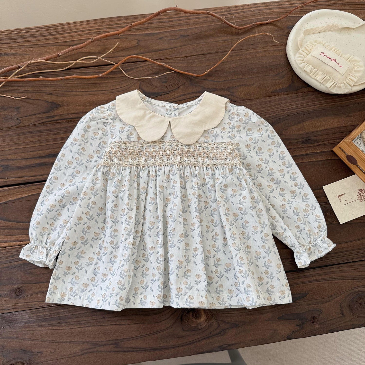 長袖シャツ・ブラウス Floral / 73cm 花柄刺繍シャーリングチュニックブラウス【mh0011155】