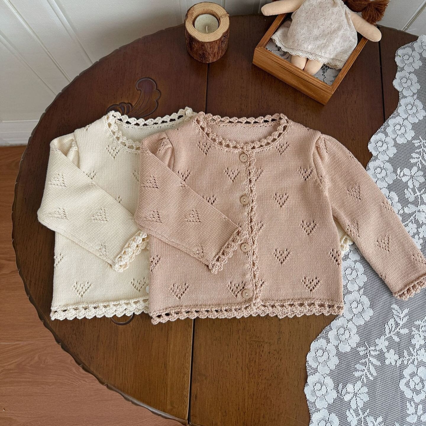 カーディガン・パーカー Hand-Knit Style Lace Cardigan クロシェ風 レース カーディガン【mh0012157】