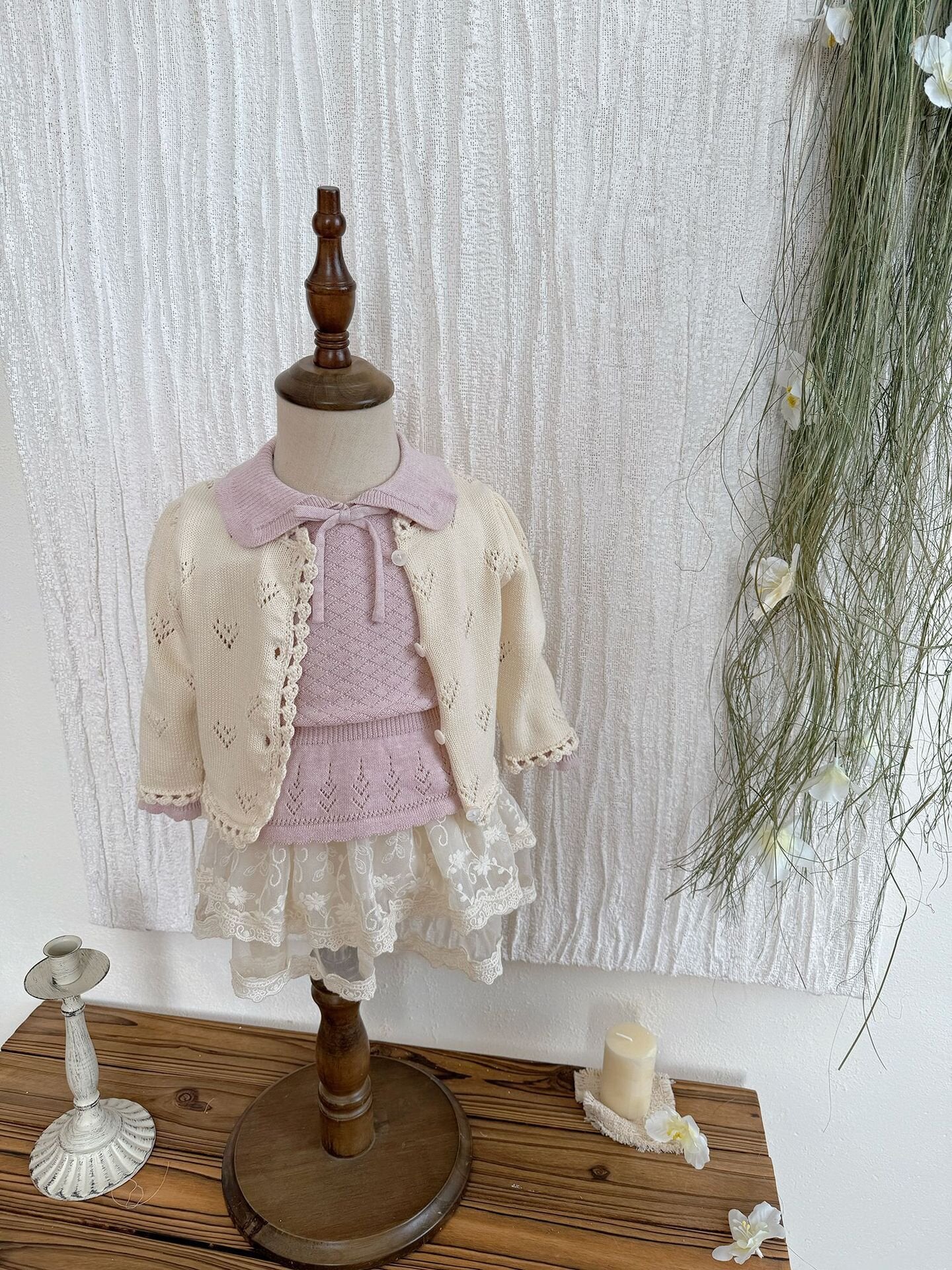 カーディガン・パーカー Hand-Knit Style Lace Cardigan クロシェ風 レース カーディガン【mh0012157】