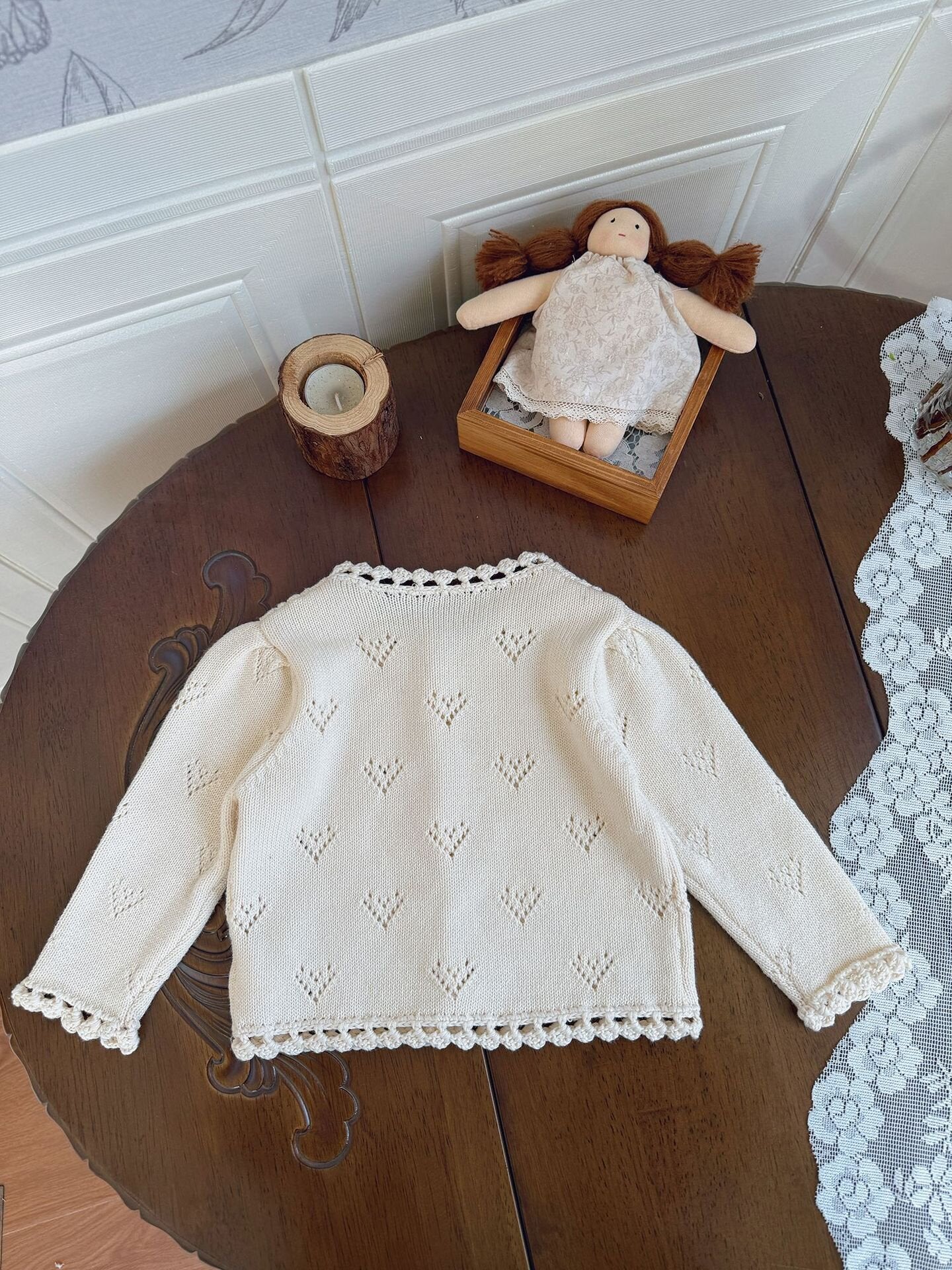 カーディガン・パーカー Hand-Knit Style Lace Cardigan クロシェ風 レース カーディガン【mh0012157】