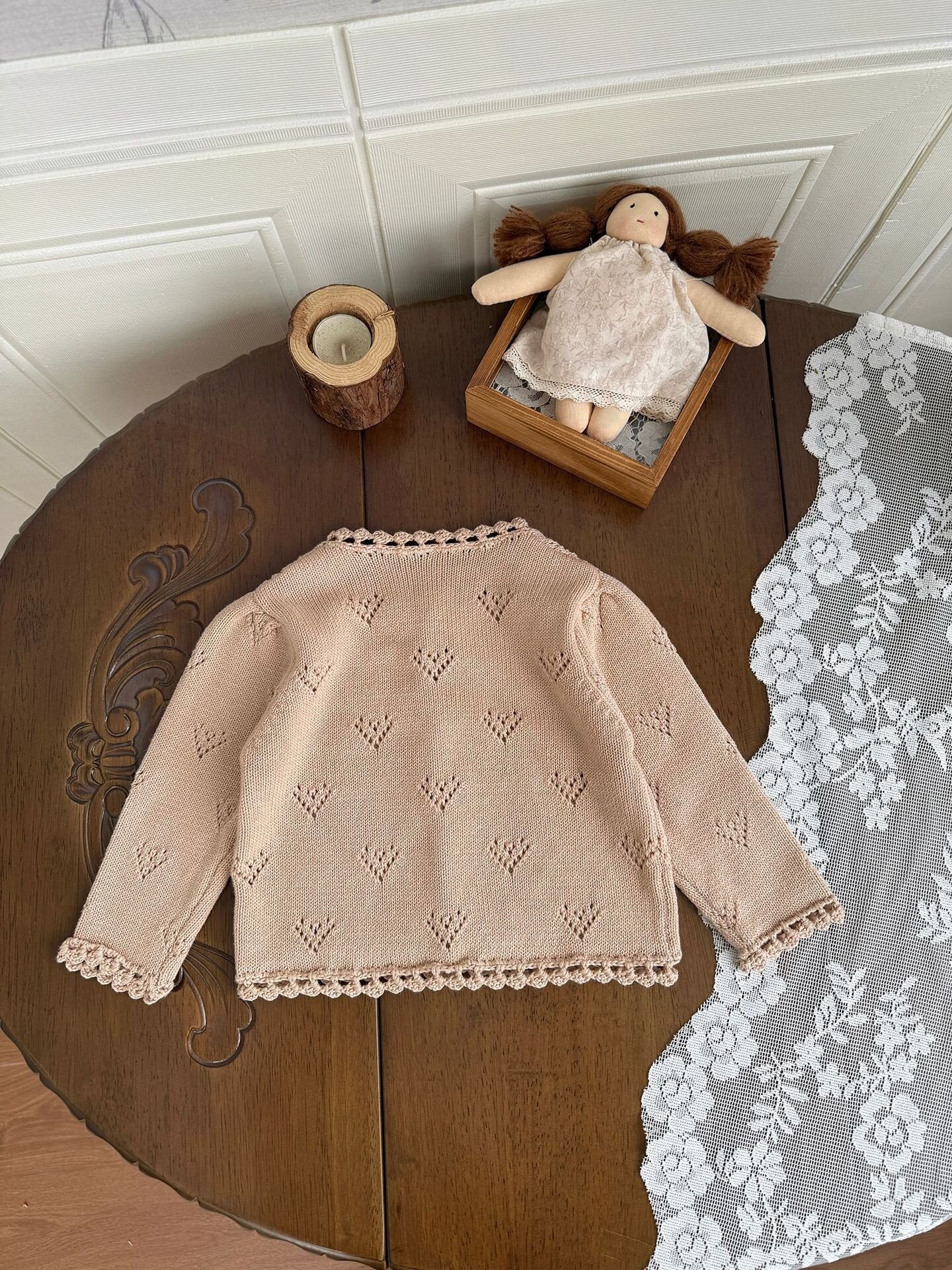 カーディガン・パーカー Hand-Knit Style Lace Cardigan クロシェ風 レース カーディガン【mh0012157】