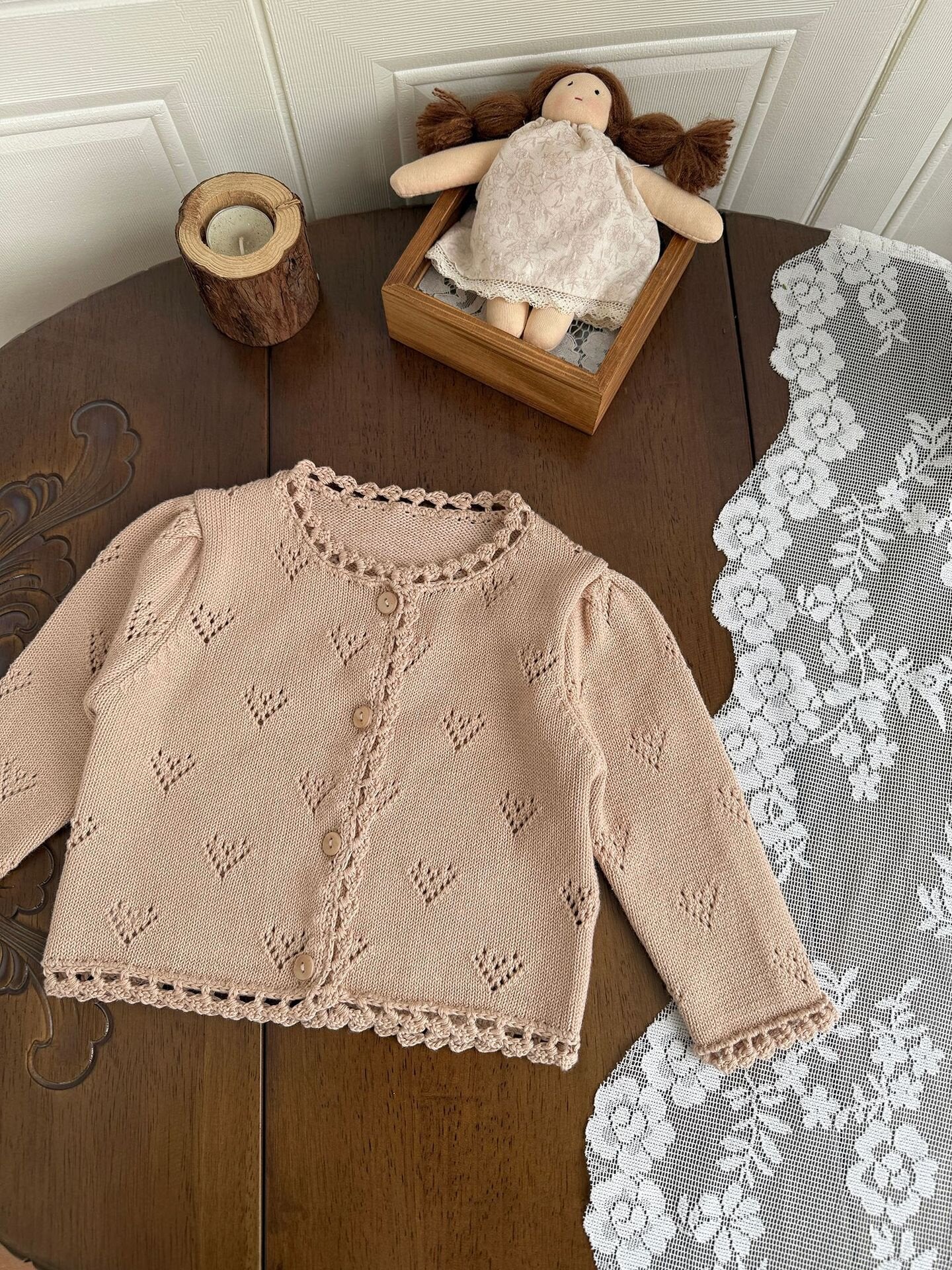 カーディガン・パーカー Hand-Knit Style Lace Cardigan クロシェ風 レース カーディガン【mh0012157】