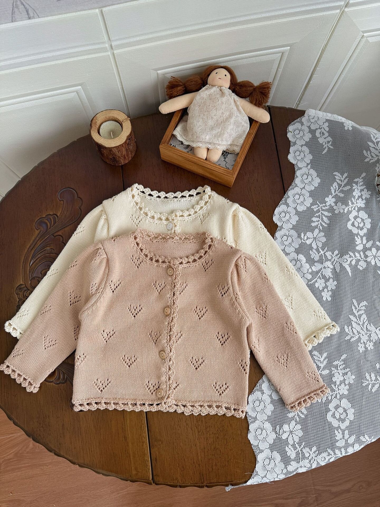 カーディガン・パーカー Hand-Knit Style Lace Cardigan クロシェ風 レース カーディガン【mh0012157】