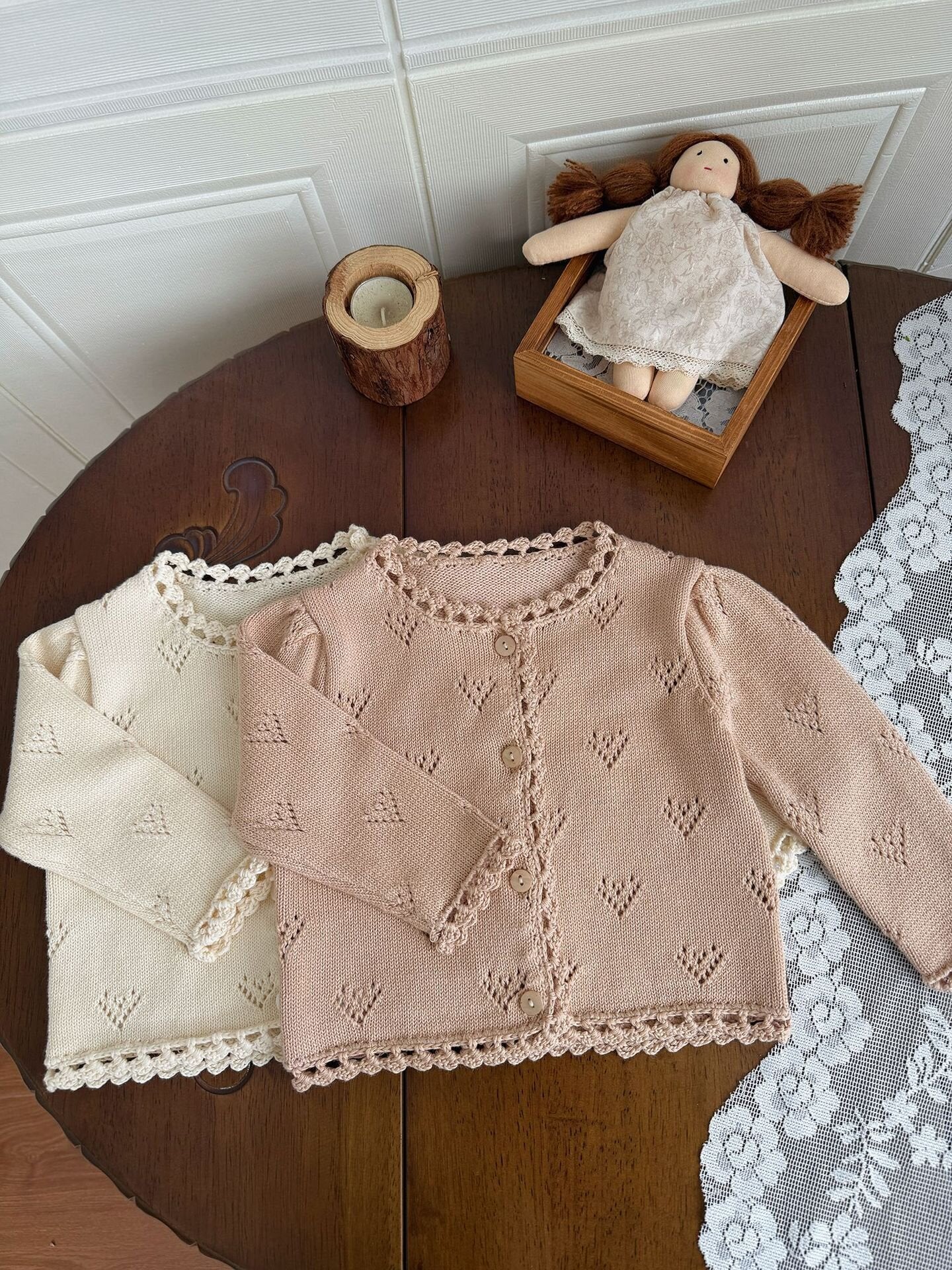 カーディガン・パーカー Hand-Knit Style Lace Cardigan クロシェ風 レース カーディガン【mh0012157】