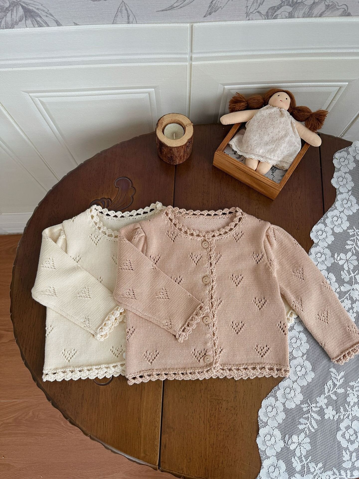 カーディガン・パーカー Hand-Knit Style Lace Cardigan クロシェ風 レース カーディガン【mh0012157】