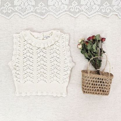 ベスト Ivory / 9M 73cm ベビーキッズトップス レースニット フリル襟ベスト クリームアイボリー/イエロー/2カラー【mh0000638】