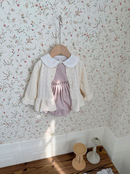 カーディガン・パーカー Jacquard Ruffled Knitted Cardigan ジャガードフリルニットカーディガン【mh0012110】
